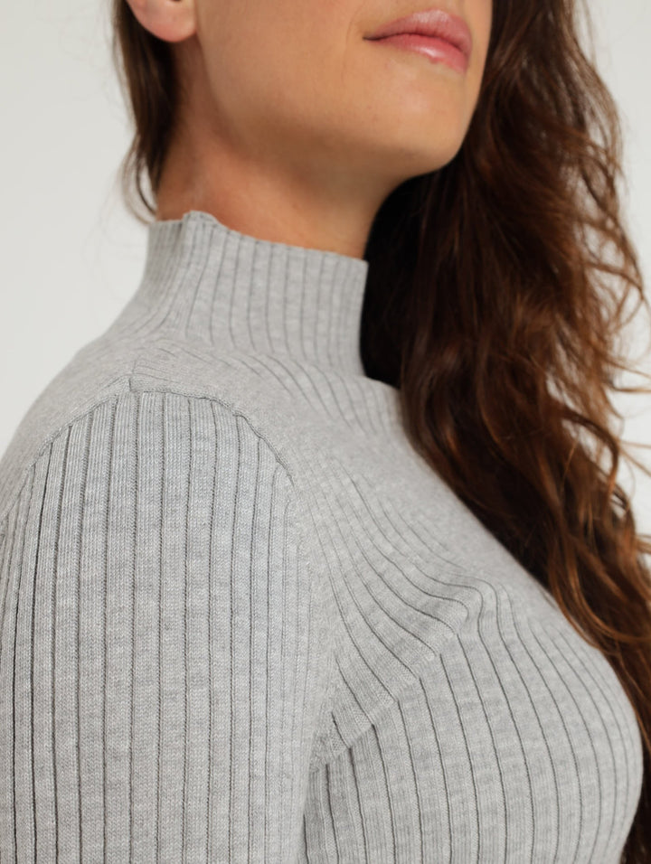 Ribbed Turtleneck Pullover - Grey Melange