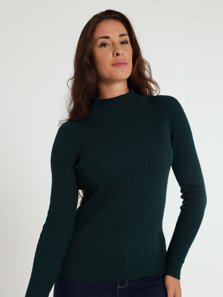 Ribbed Turtleneck Pullover - Teal