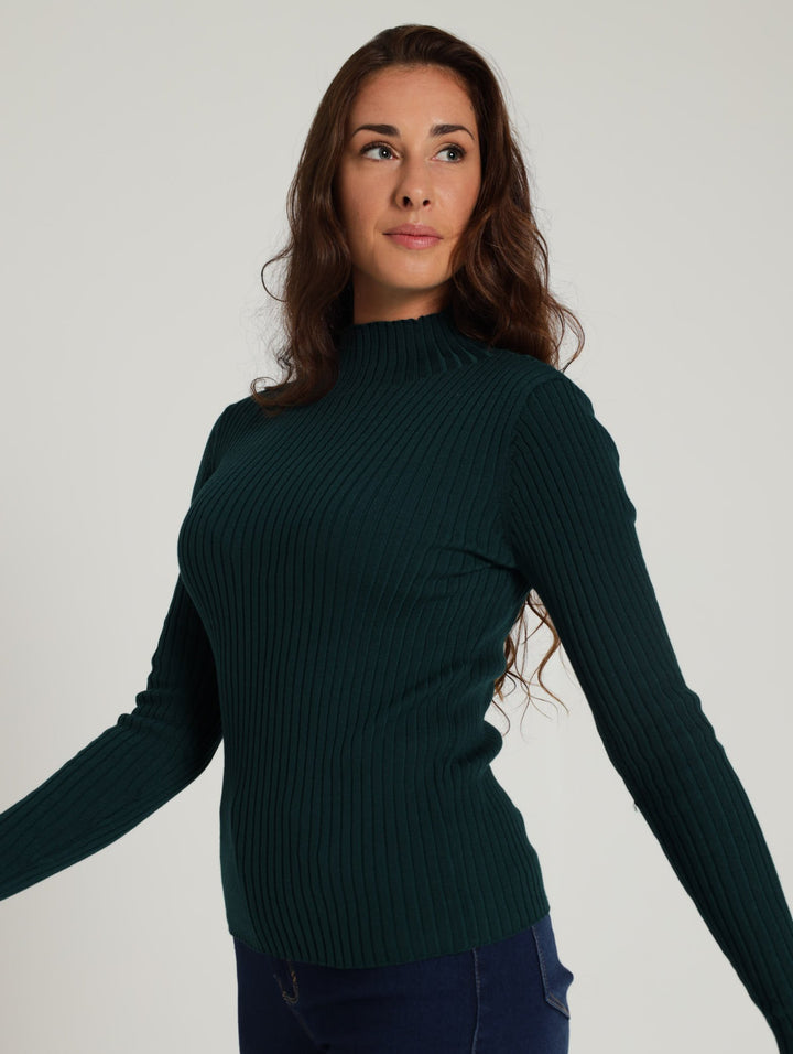 Ribbed Turtleneck Pullover - Teal