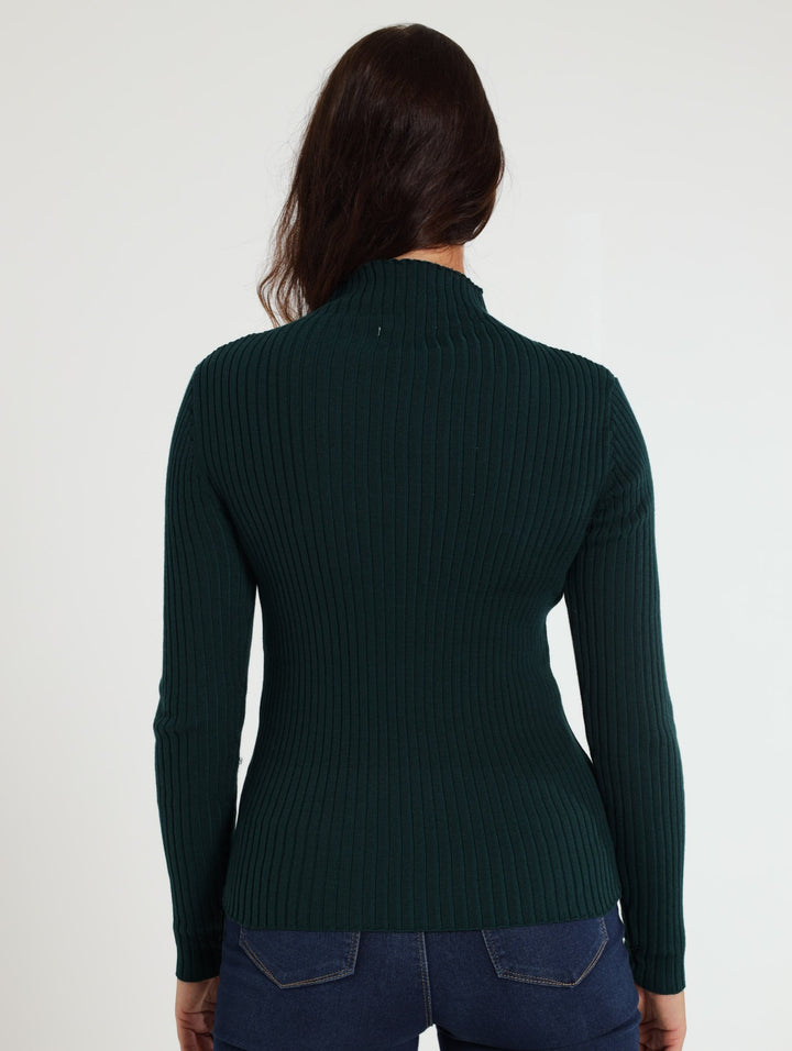 Ribbed Turtleneck Pullover - Teal