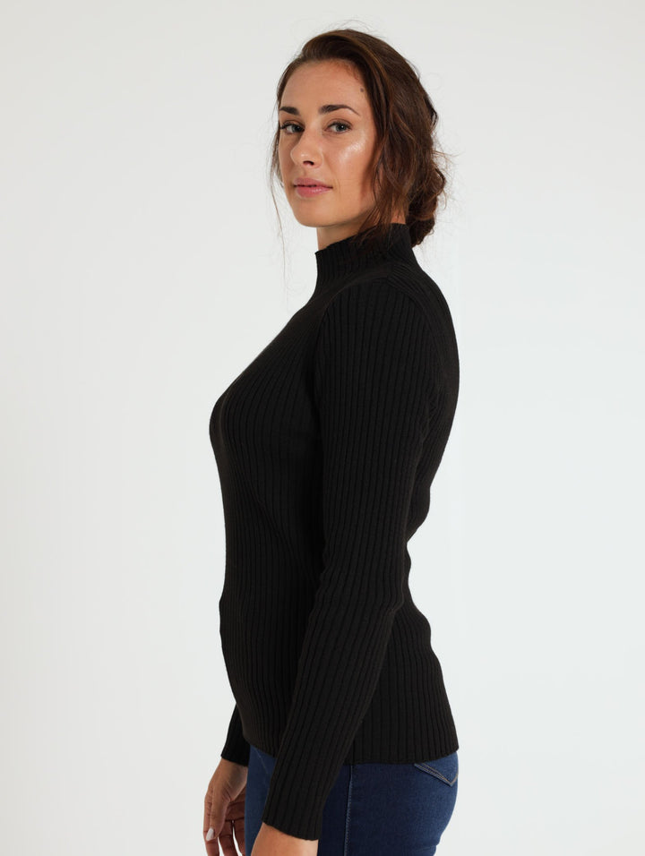 Ribbed Turtleneck Pullover - Black