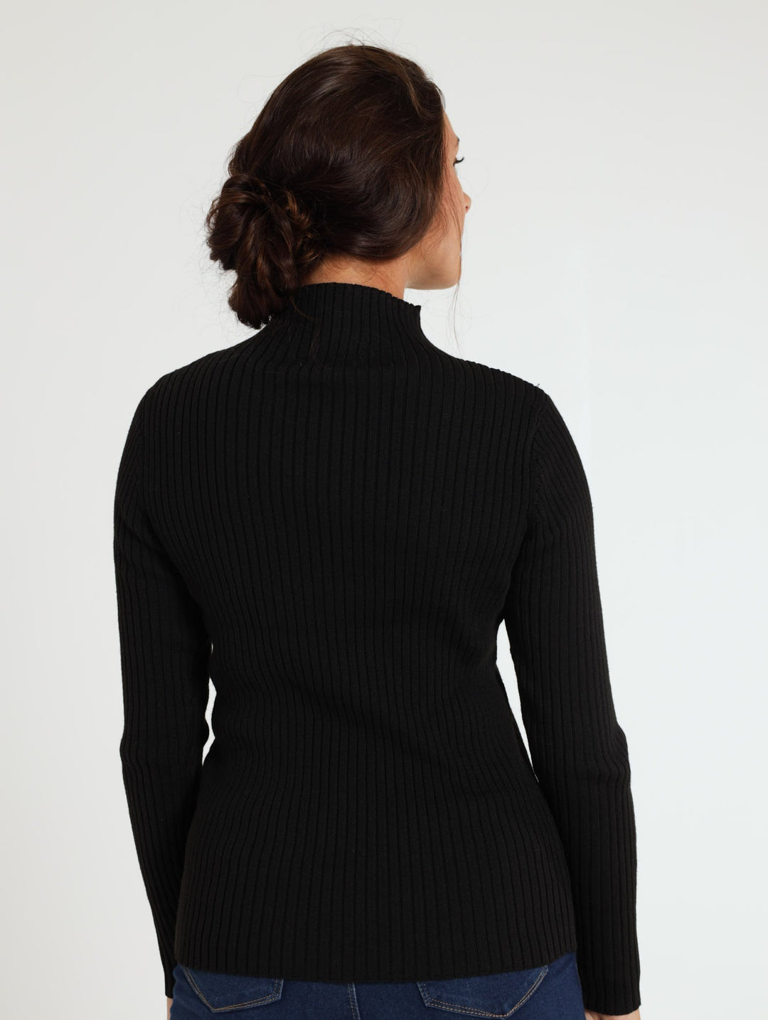 Ribbed Turtleneck Pullover - Black