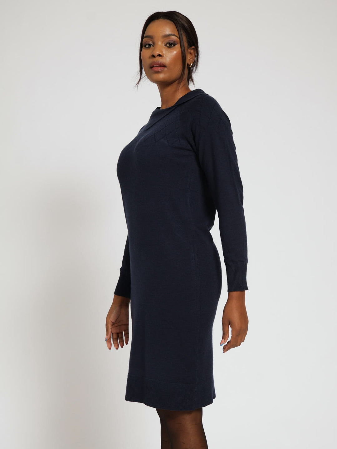 Collar Detail Knitwear Dress - Navy