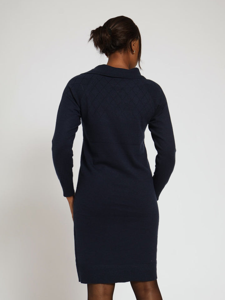 Collar Detail Knitwear Dress - Navy