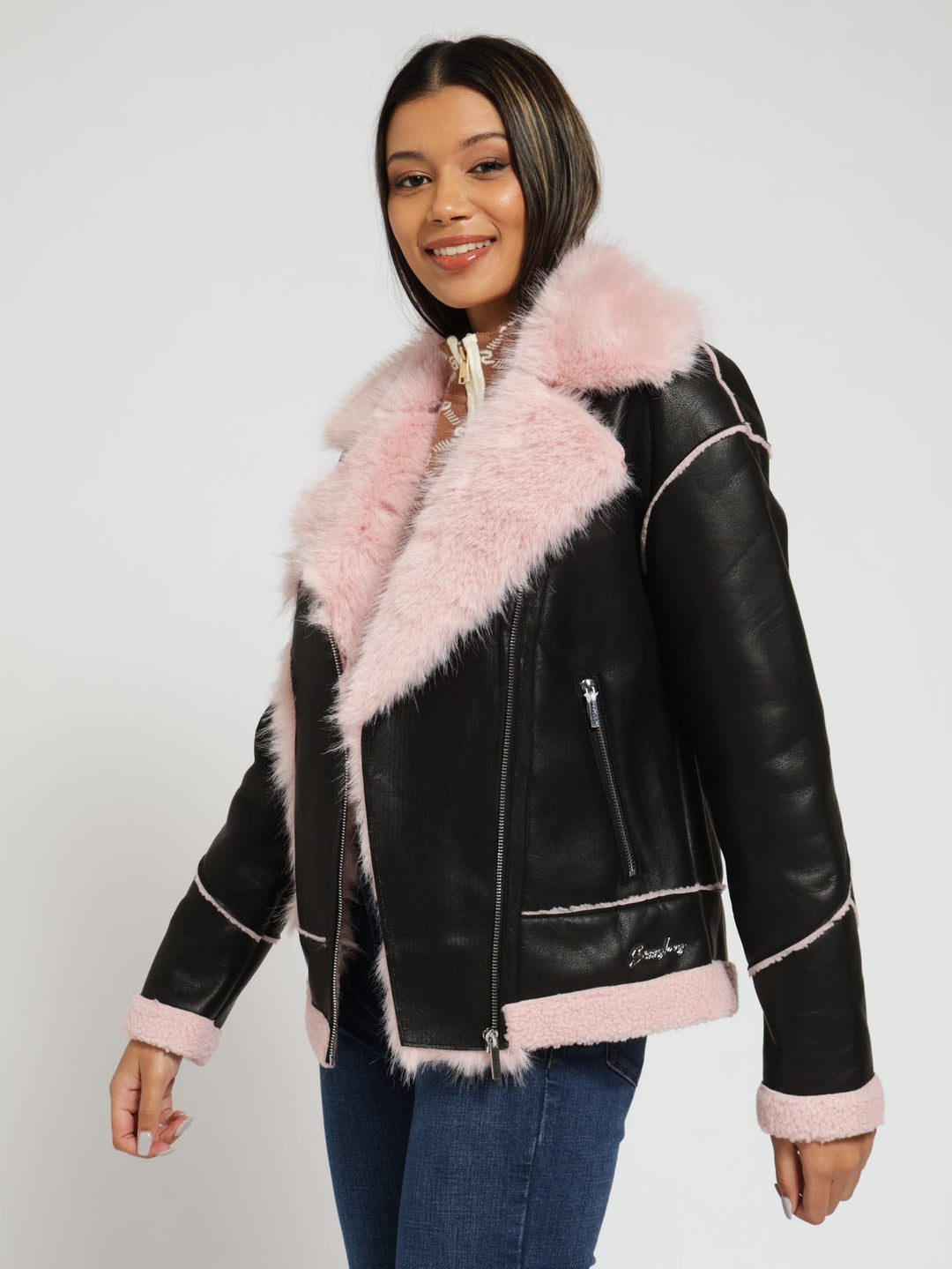 Shearling Jacket With Fur Contrast - Black