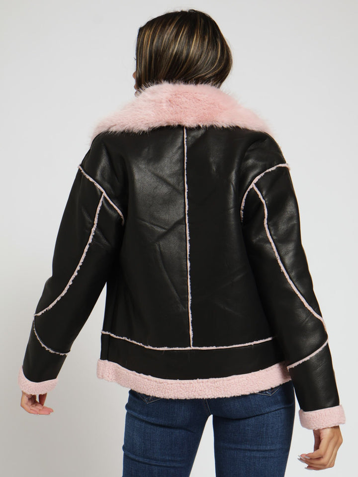 Shearling Jacket With Fur Contrast - Black