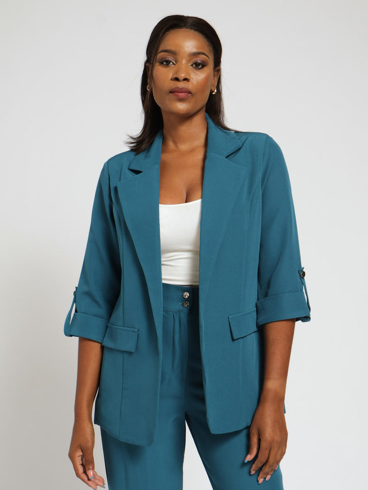 Turn Up Constrast Blazer - Blue Coral