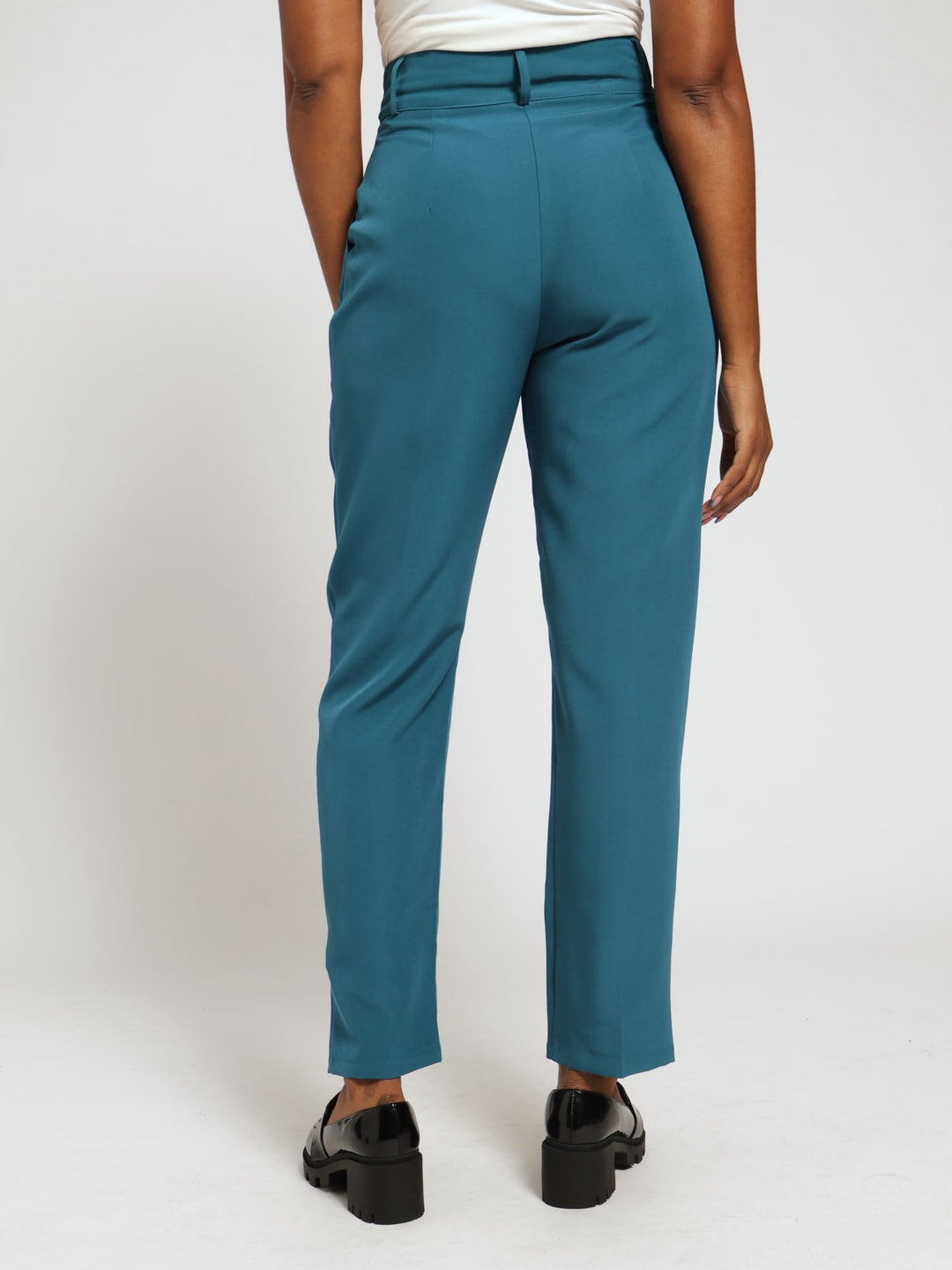 Double Button Slim Leg Pants - Blue Coral