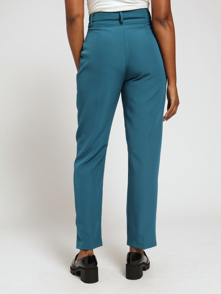 Double Button Slim Leg Pants - Blue Coral