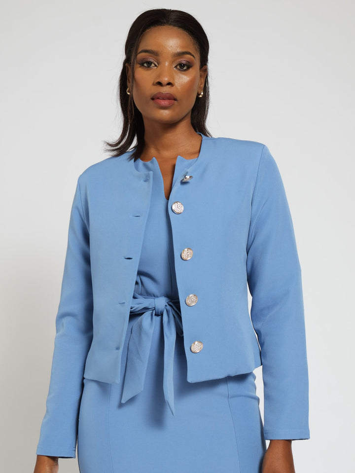 Collarless Blazer - Light Blue