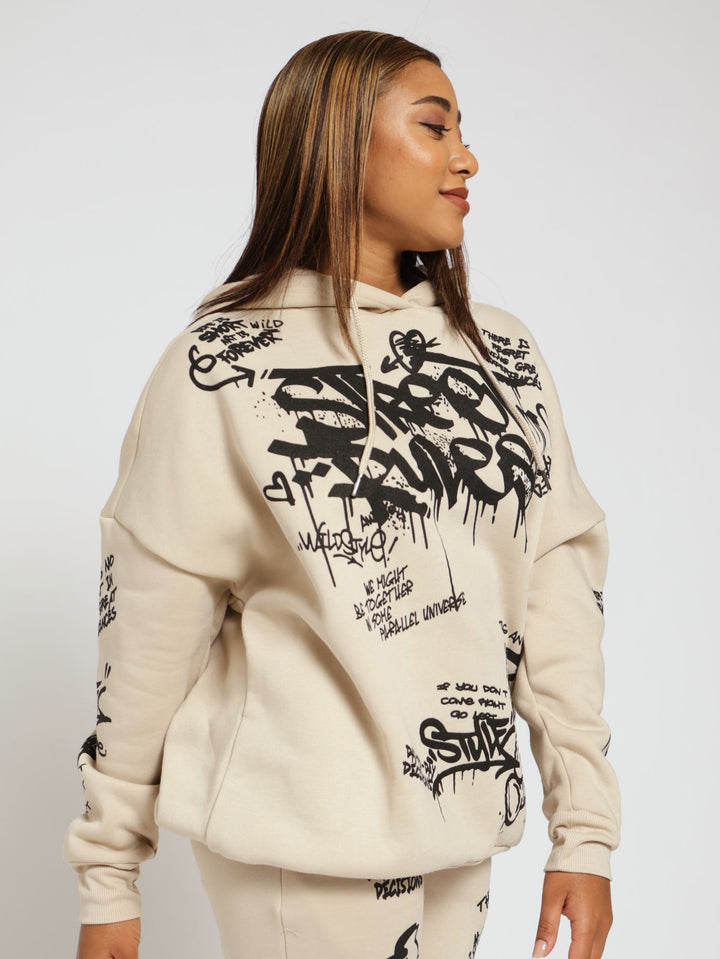 Oversized Graphic Hoody - Stone