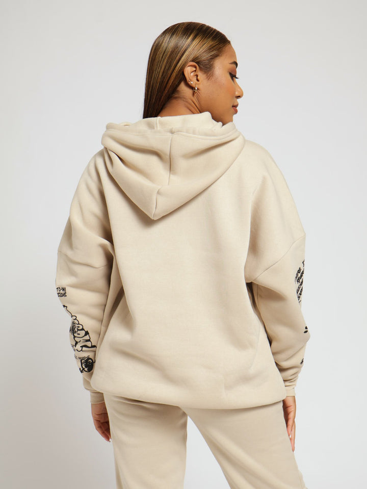 Oversized Graphic Hoody - Stone