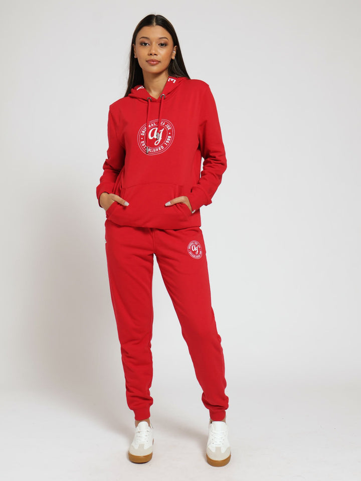 Chest Embroidery Unbrushed Fleece Hoody - Red