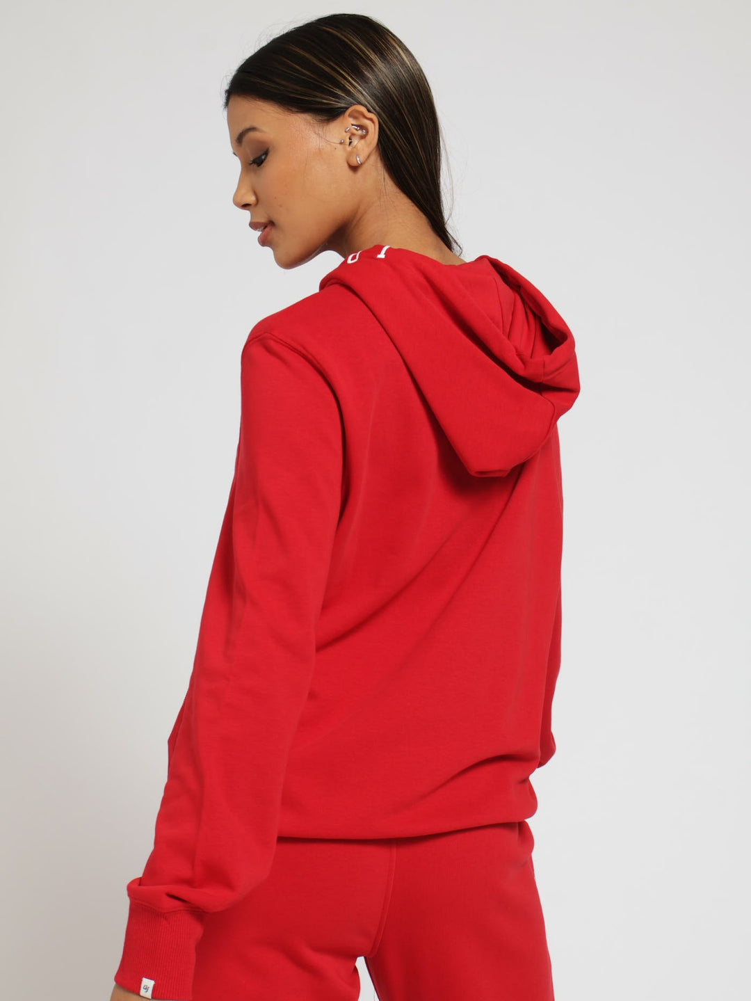 Chest Embroidery Unbrushed Fleece Hoody - Red