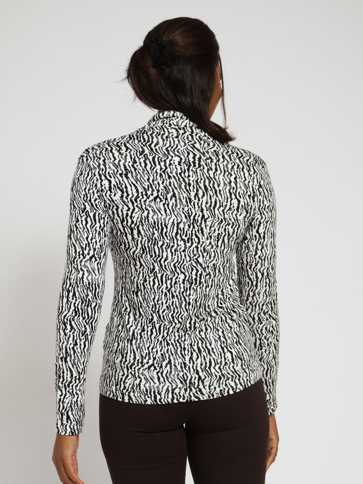 Long Sleeve Printed Poloneck - White/Black