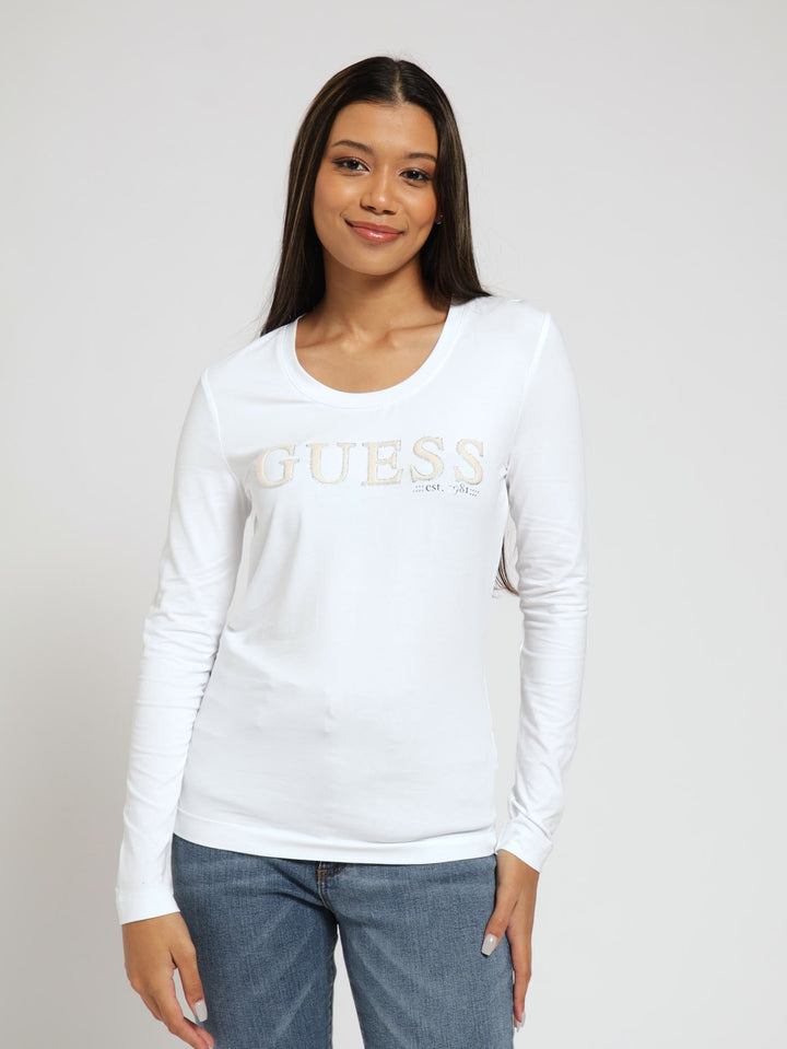 Long Sleeve Pony Hair Tee - White