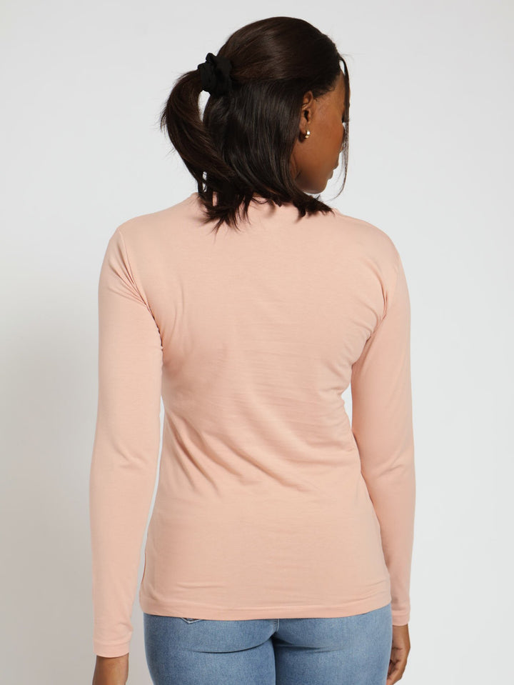 Long Sleeve Lycra V-Neck Top - Blush