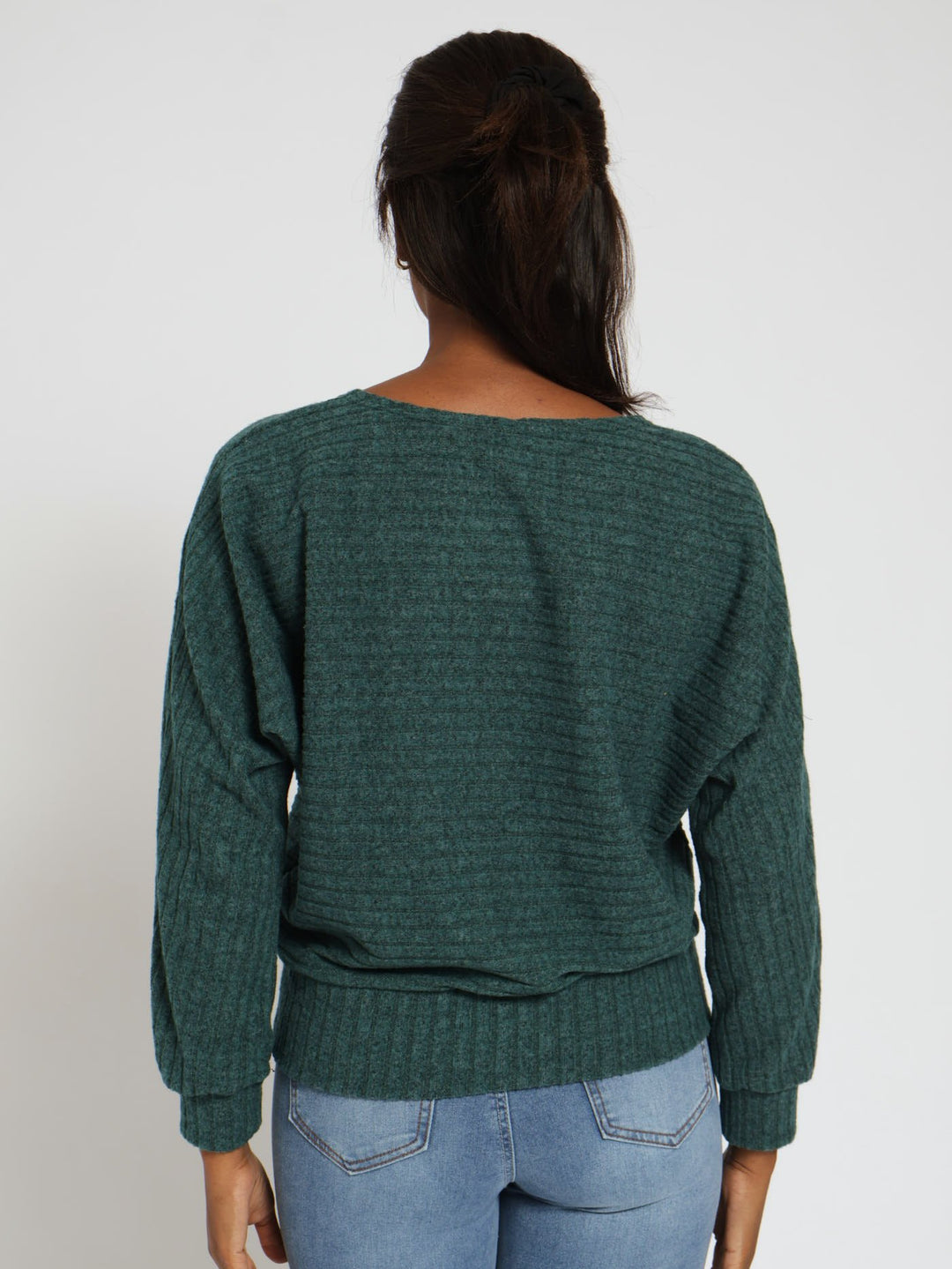 Long Sleeve Dolman Ribbed Top - Forest Green