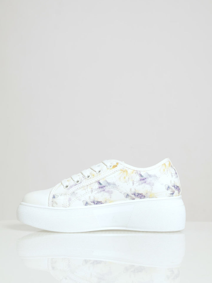 Lace Up Floral Sneaker - White