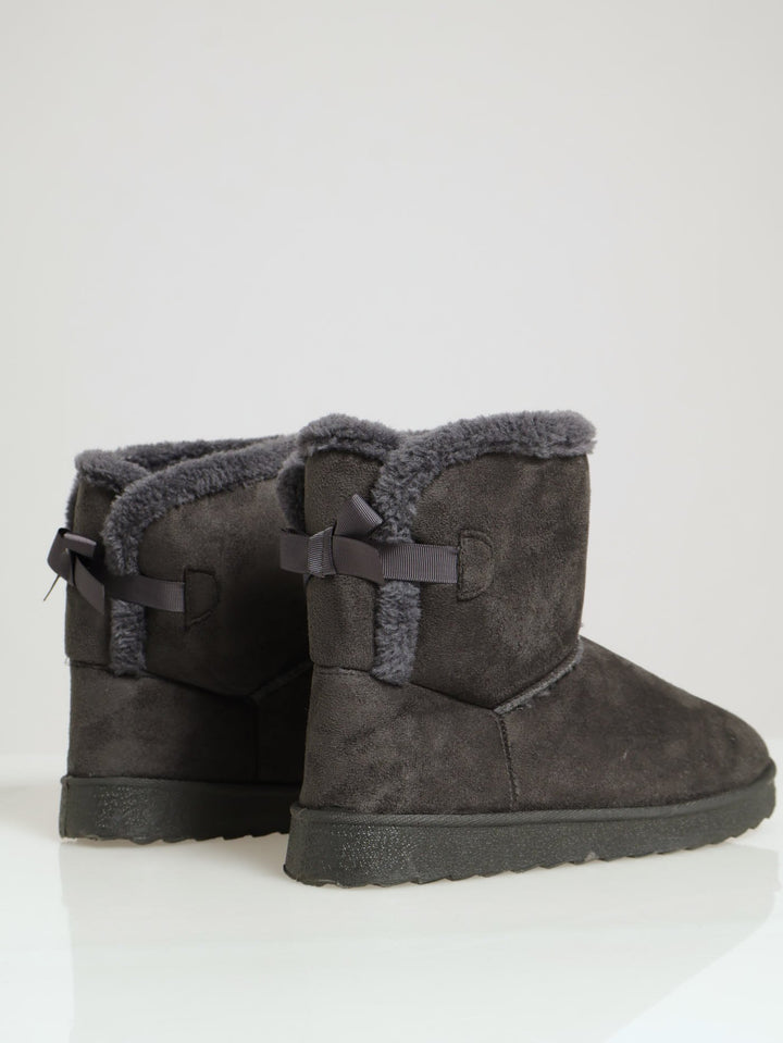 Outdoor Slipper Bootie With Bow Detail - Charcoal