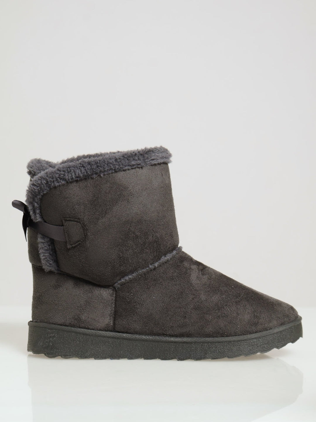 Outdoor Slipper Bootie With Bow Detail - Charcoal