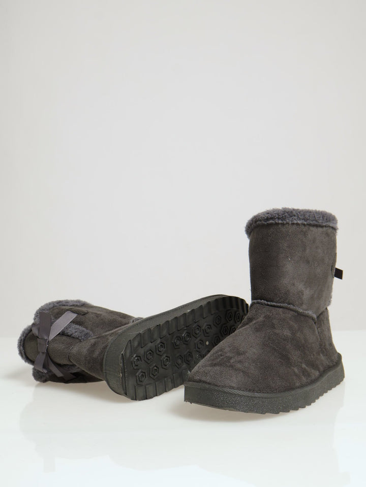 Outdoor Slipper Bootie With Bow Detail - Charcoal