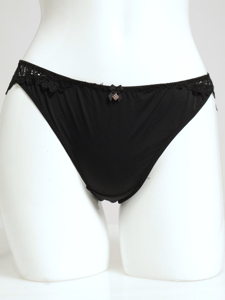 Microfibre Lace Bikini Panty - Black