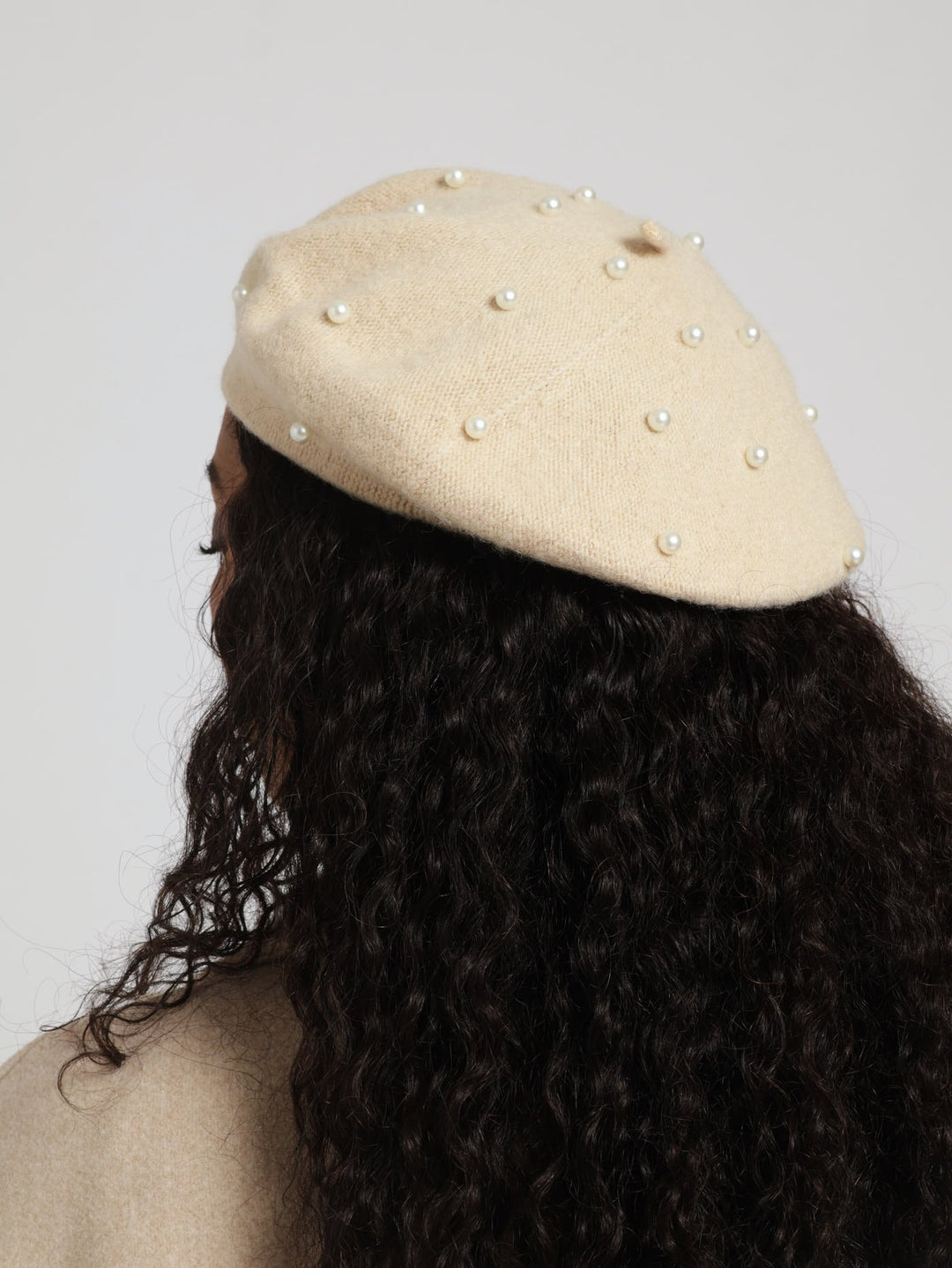 Pearl Bead Beret - Beige