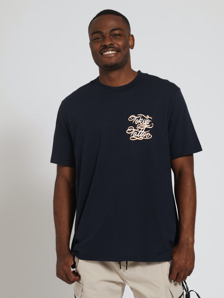 Dragon Body Ink Front & Back Print Tee - Navy