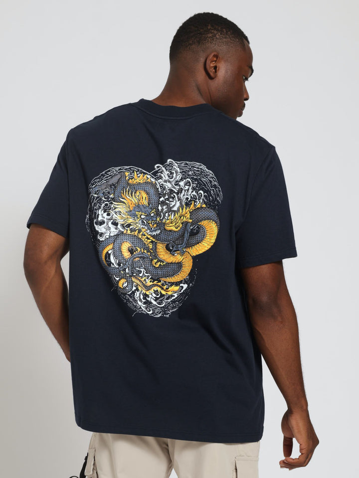 Dragon Body Ink Front & Back Print Tee - Navy