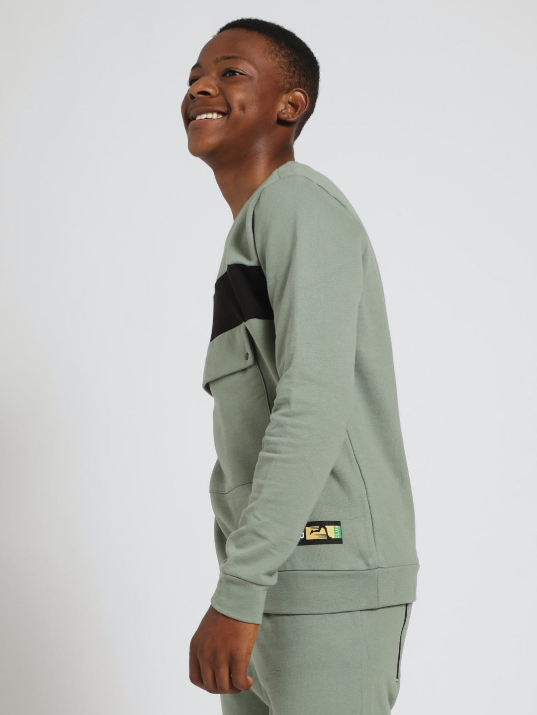 Boys Front Pocket Crew Neck Top - Green