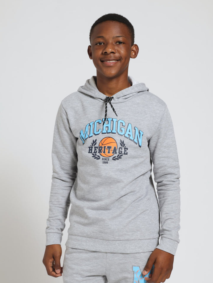 Boys Varsity Print Hoody - Light Grey