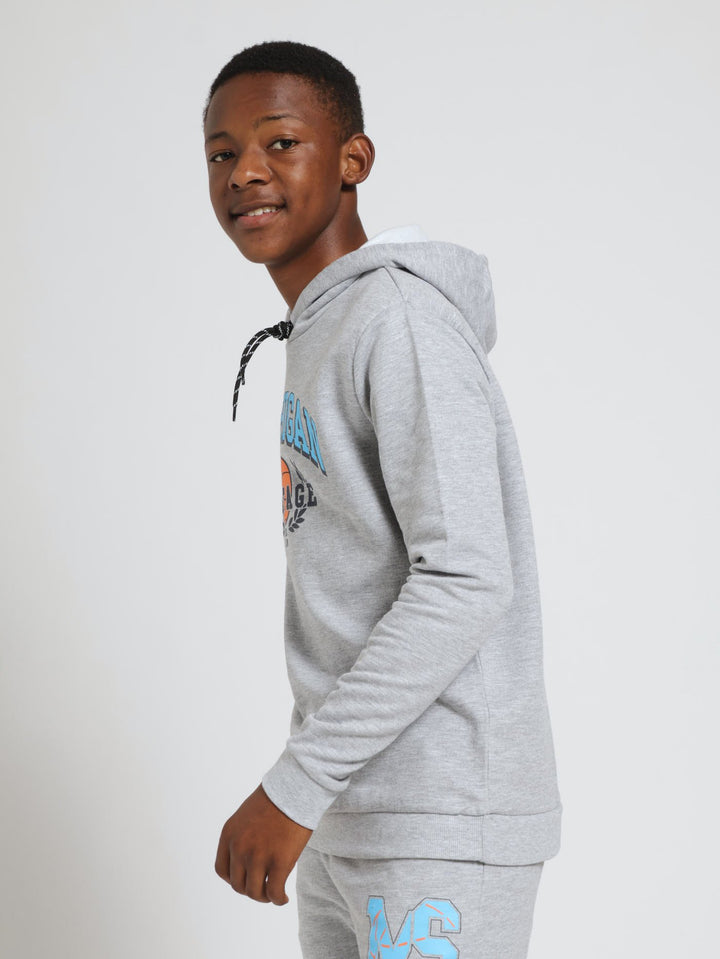 Boys Varsity Print Hoody - Light Grey