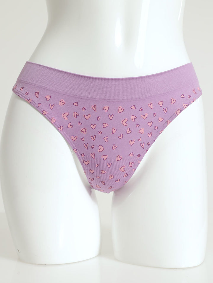 Seamless Heart Print Thong - Lilac