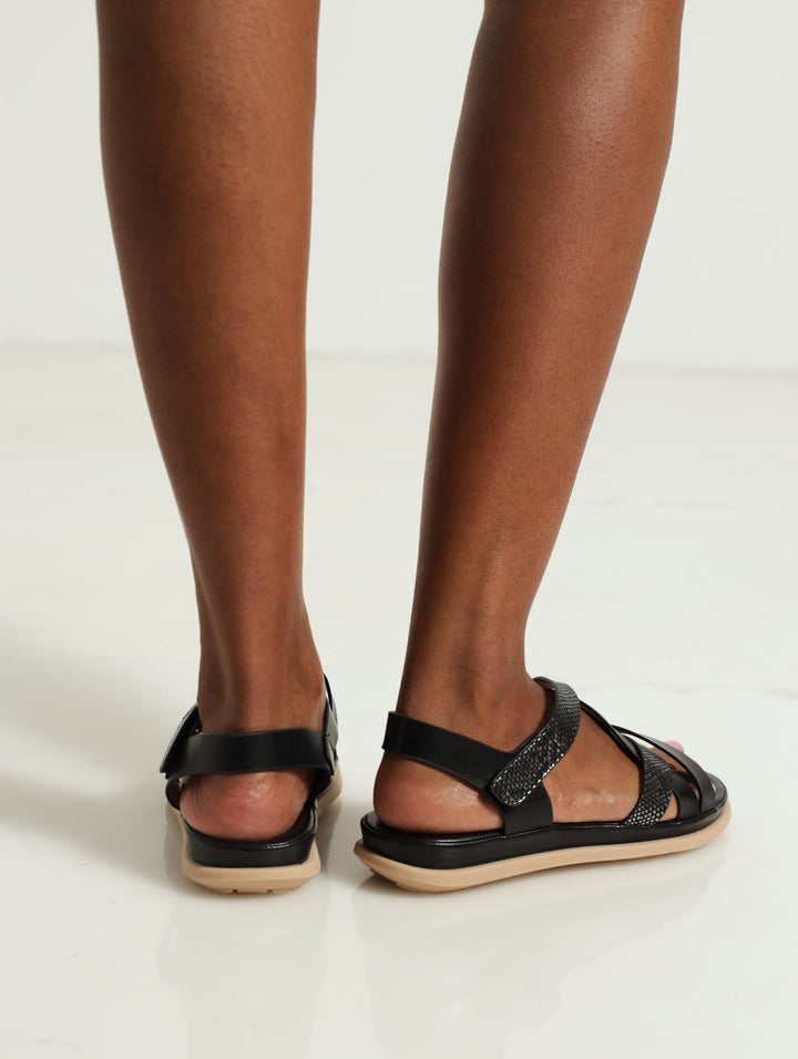 Soft Style Irina Assymetric Multi Strap Sandal - Black