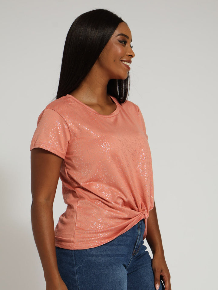 Knot Front Foil Tee - Terracotta