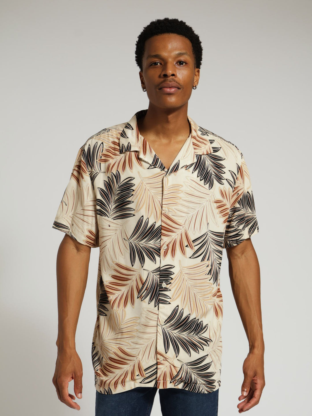 Viscose Leaf Print Shirt - Cream