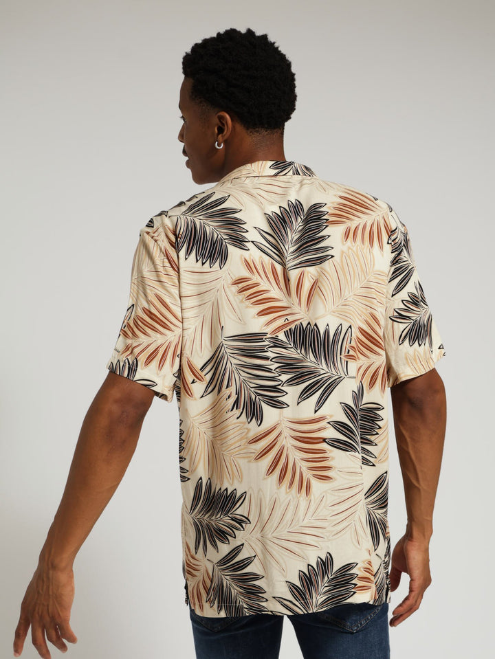 Viscose Leaf Print Shirt - Cream