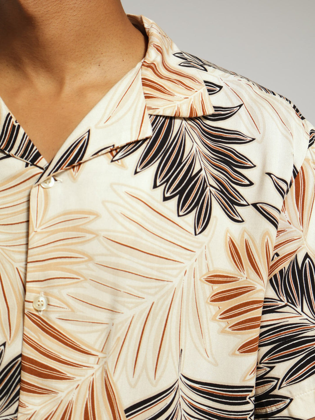 Viscose Leaf Print Shirt - Cream