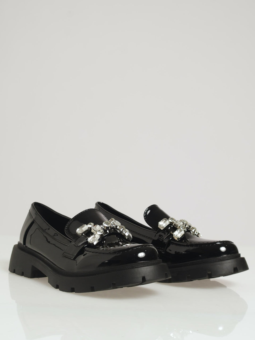 Patent Buckle Trim Loafer - Black