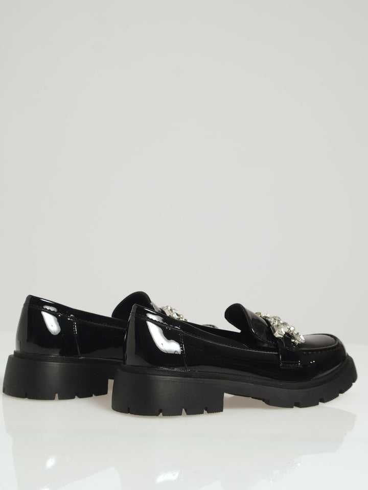 Patent Buckle Trim Loafer - Black