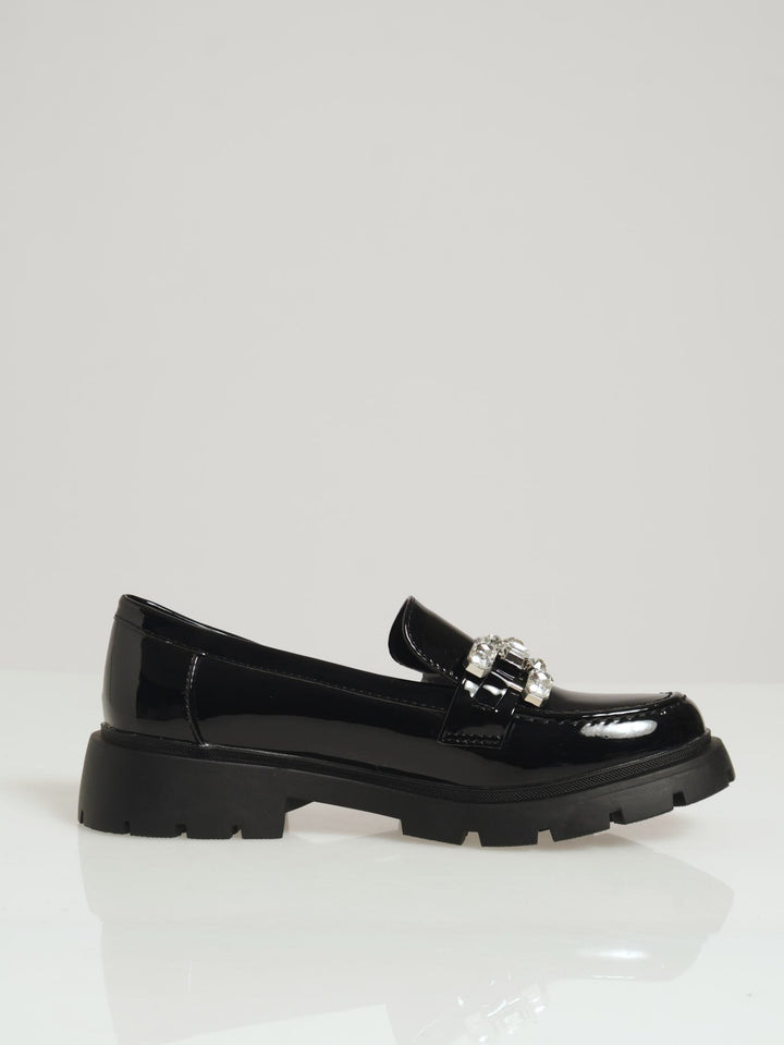 Patent Buckle Trim Loafer - Black