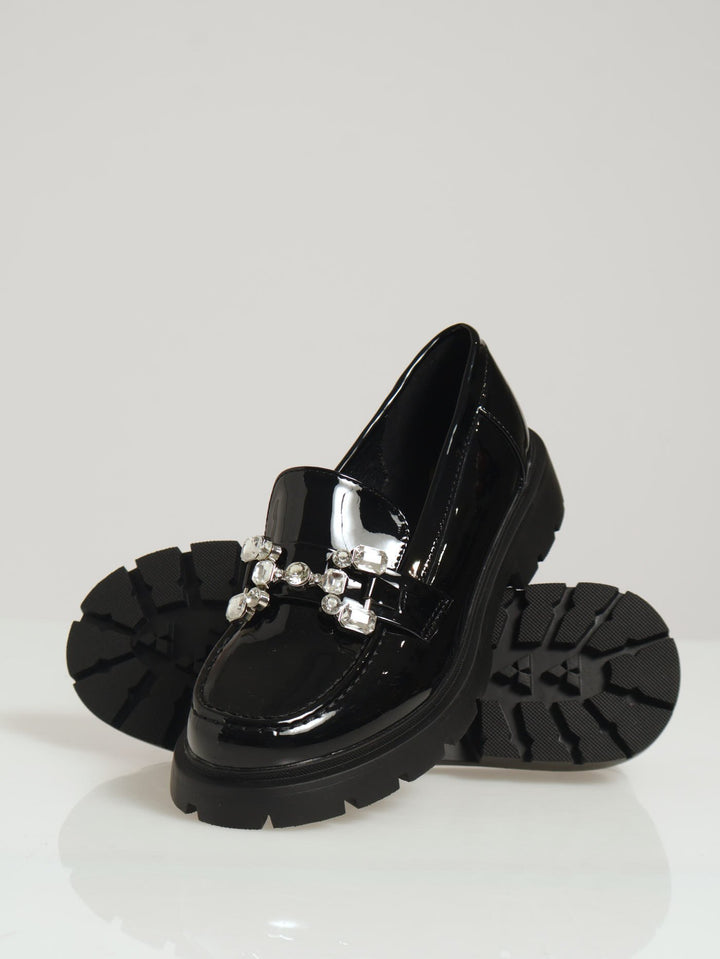 Patent Buckle Trim Loafer - Black