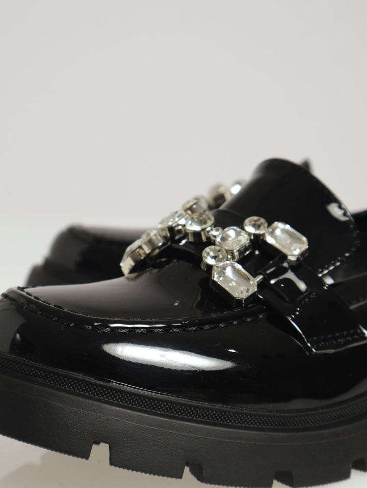 Patent Buckle Trim Loafer - Black