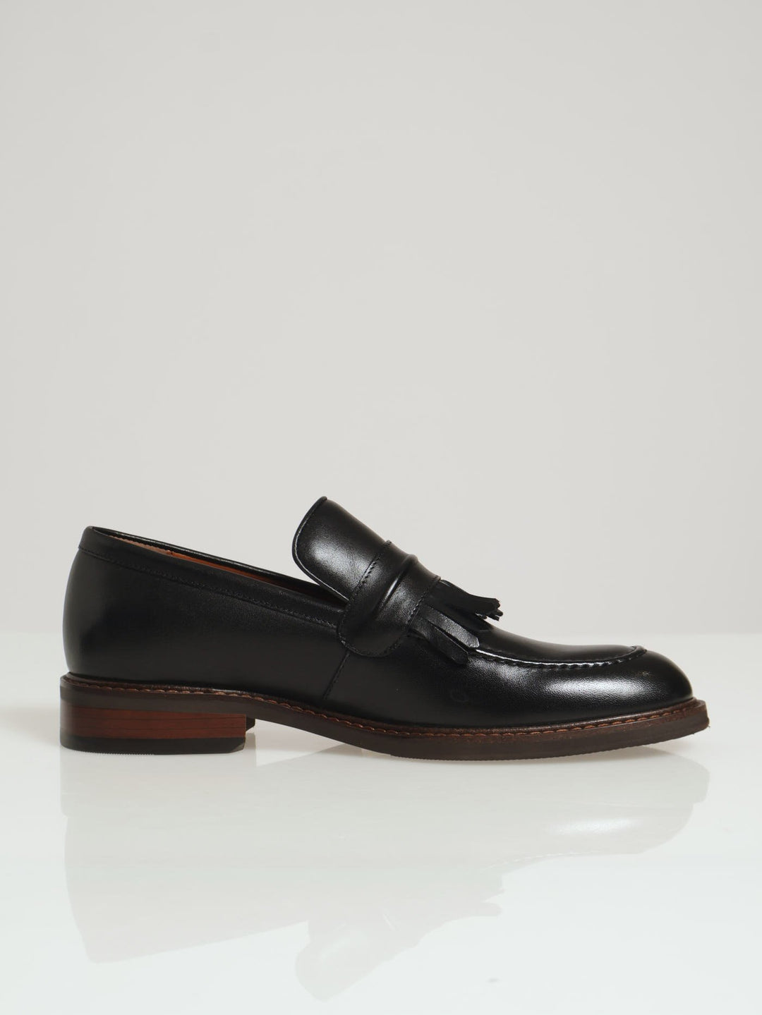 Kiltie Fringe Trim Penny Loafer Slip In - Black