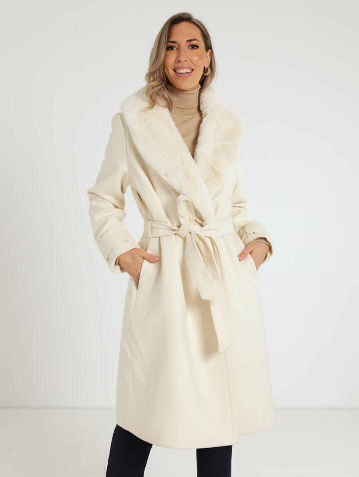 Diana Fur Collar Coat - Cream