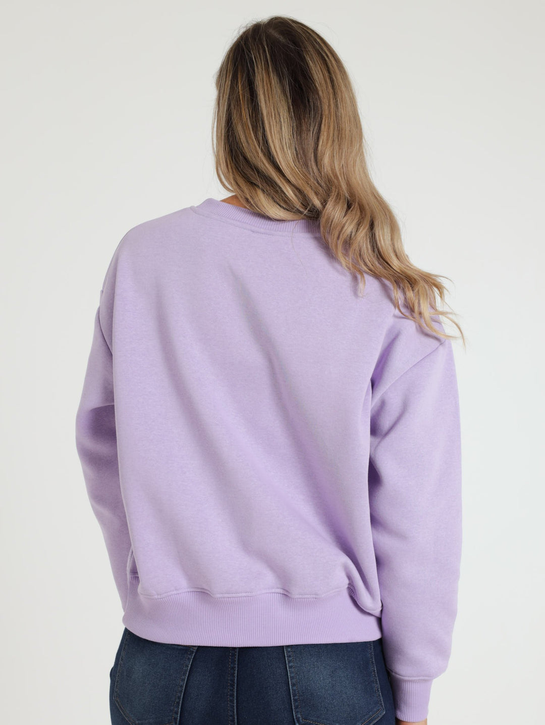 Patched College Crew Sweater - Purple