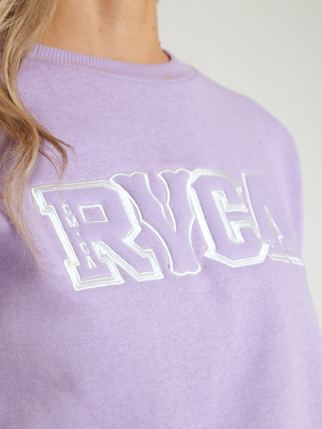 Patched College Crew Sweater - Purple