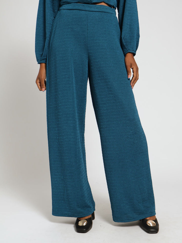 Crinkle Wide Leg Pants - Teal