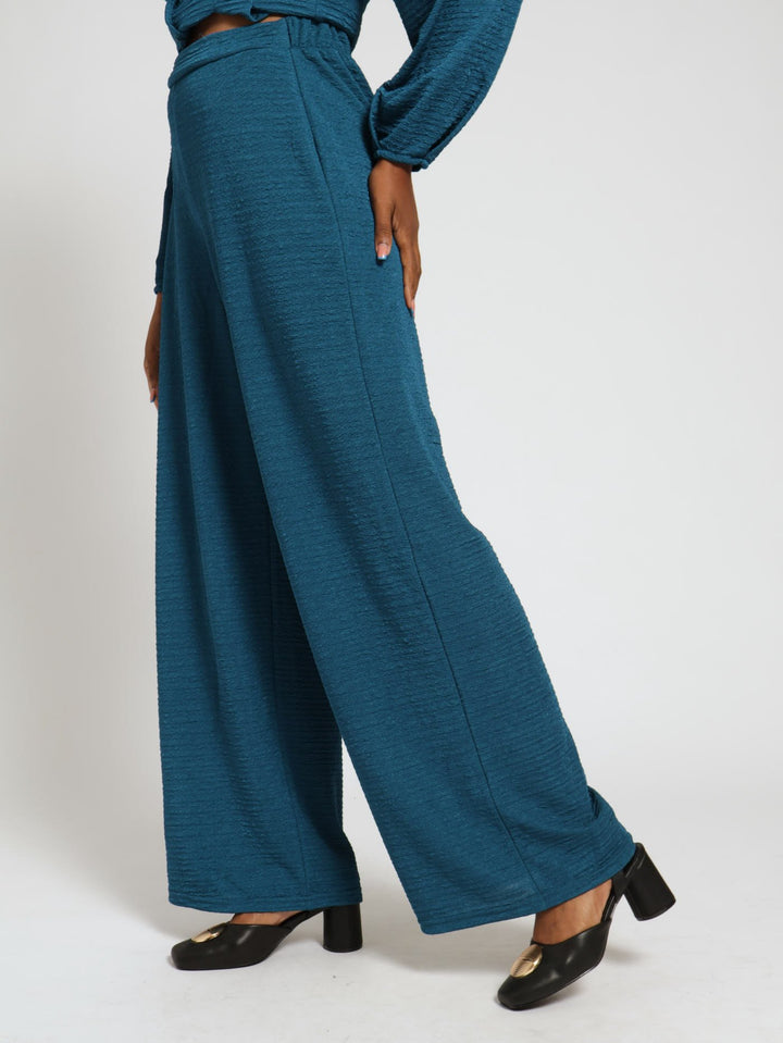 Crinkle Wide Leg Pants - Teal